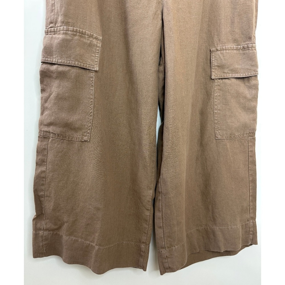 Chico's Wide Leg 100% Linen Faded Brown Relaxed Cargo Crop Pants Size 2 US 12 - Picture 7 of 16